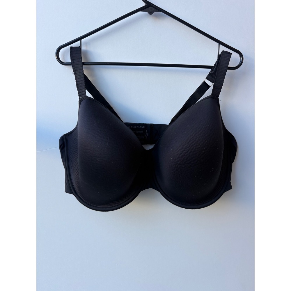 ThirdLove 24/7 Classic T-Shirt Bra Black Memory Foam Underwire Pleated Straps